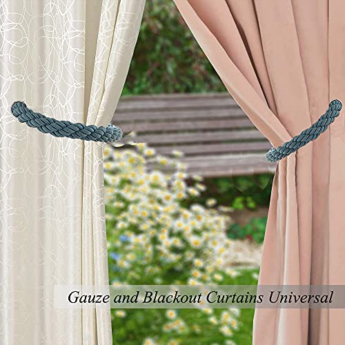 Cawanfly Magnetic Curtain Tiebacks Decorative Window Drapery Holdbacks, 2 Pack Window Drape Weave Tie Back Holders For Blackout Sheer Window Treatment (Lake Blue, 20Inch) #TOP4