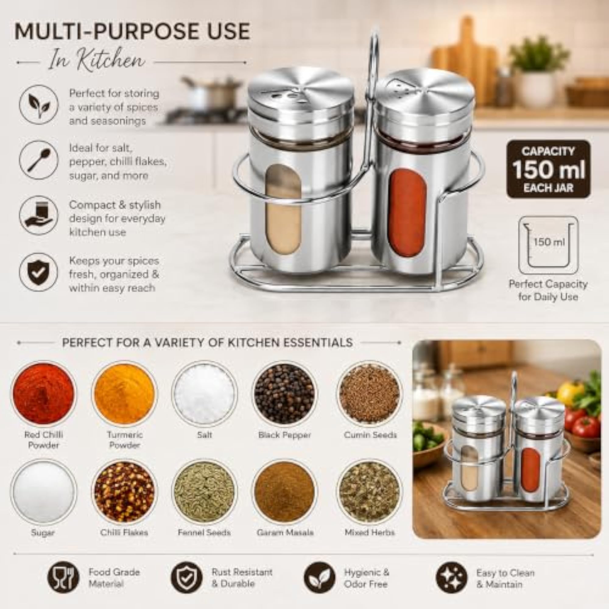 Dining Table Masala with Stand (Set of 2)