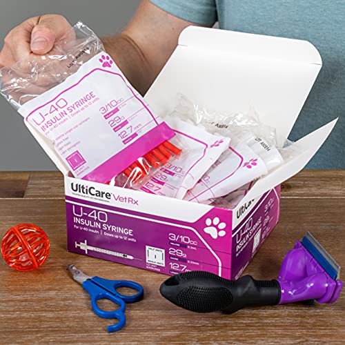 UltiCare VetRx U-40 Pet Insulin Syringes, Comfortable and Accurate Dosing of Insulin for Pets, Compatible with Any U-40 Strength Insulin, Size: 3/10cc, 29G x ½’’, with Half Unit Markings, 100 ct Box