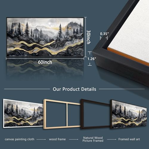 KELIYUAAN Large Canvas Wall Decor For Living Room Black Framed Wall Art For Bedroom Office Restaurant Murals Abstract Mountain Landscape Painting Wall Print Artwork Pictures Home Decor 30"X60"