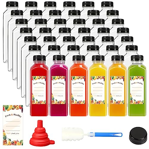 Moretoes 42pcs 16oz Plastic Juice Bottles with Caps, Reusable Juicing Bottles with Lids, Clear Containers for Smoothies and Other Beverages