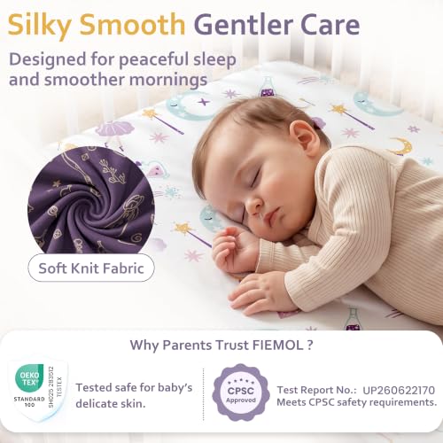 Image of Baby Bedside Bassinet Sheets Fitted, 33 inchx20 inch Compatible with Baby Delight Dream On Me & Most Rectangle Bedside Sleeper Bassinet Mattresses, Super Soft Microfiber Purple Magic Fairy