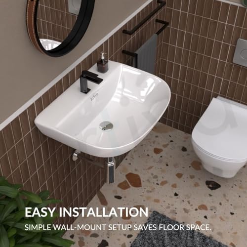 Image of Artiva Ceramic Wash Basin for Bathroom /Wall Hung Basin /Basin for Bathroom, Hotel /White Wallmount Sink / (White Colour 16 x 12 x 5 Inch)