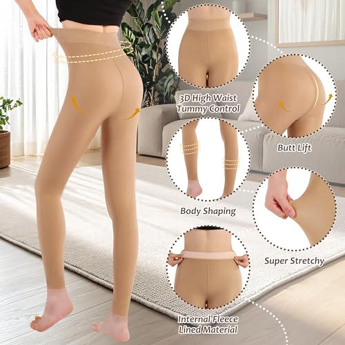 Image of Fleece Lined Tights Women, Sheer Thermal Tights in Winter