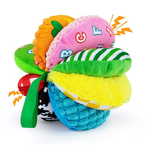 Image of 8-in-1 Sensory Balls for Infant Toddlers,Rainbow Fabric Baby Toy for Sensory Development,Montessori Toys for Babies 6-12 Months,8 Different Sensory Tactile Textures with Crinkle Rattle Squeakers