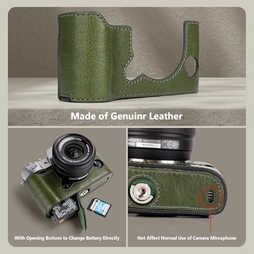 MUZIRI KINOKOO Fuji XT50 Case, Genuine Leather Protective Half Case Compatible for Fujifilm X-T50 Fuji XT50 Camera - Image 3
