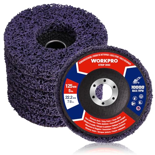 WORKPRO 6 Disques de Nettoyage 125mm, Disques de Décapage Abrasifs pour Meuleuse d'Angle, Idéal pour Éliminer la Peinture, la Rouille, les Soudures et les...