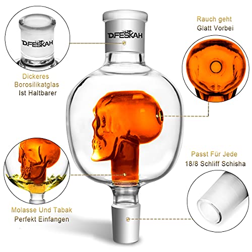 DFESKAH Shisha Molassefänger Totenkopf, Hookah 18/8 Schliff Molassefänger aus Glas, Universal Zubehör geeignet für… – Bild 4