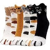 Scettar 6 Pares Calcetines de Garra de Gato Calcetines Mullidos de Sueño Gato calcetines Calentitos Mujer calcetineS para Dormir para Casa Dormir Cama Calcetine Regalo - Suaves y Esponjosos