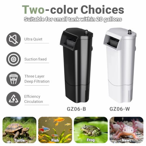 Image of GOZILLA Turtle Tank Filter 105GPH, Low Water Level Turtle Tank 5W Fish Tank Aquarium Filters for Small Tanks up to 20 Gallons Include 4 Replacement Cartridge.(Black)