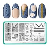Maniology Cute Jeans Nail Stamping Plate | Denim-Inspired Designs, Stitch Seams, Zippers, Pockets & Textured Patterns & Trendy DIY Manicures - Reusable, Rectangular, Stainless Steel Nail Art Template