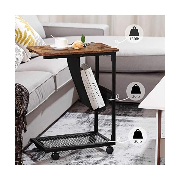 Neekor Industrial Side Table C Shaped End Table,Heavy Duty Mobile Table with Mesh and Side Pocket Coffee Table Living Room Couch Table Metal Frame Slide Under for Small Spaces,51cmx30mcmx67cm - Image 5