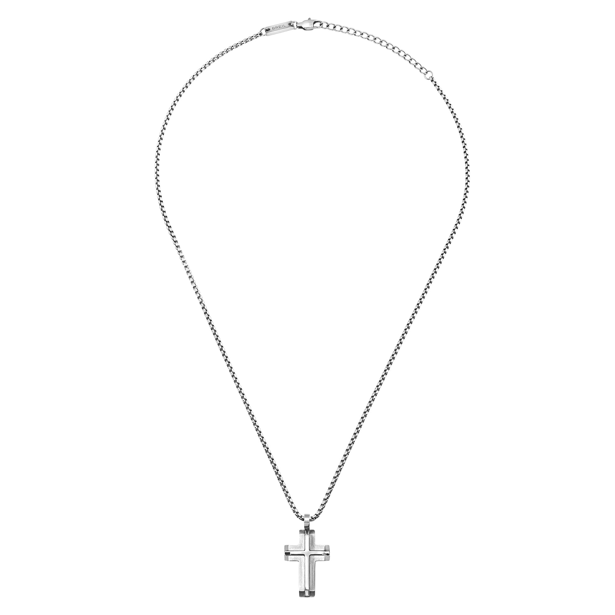 Breil, Collezione Steel Core, Collana da Uomo in Acciaio con Pendente a Croce, Finitura Bilux, Lunghezza Regolabile Fino a 47 cm
