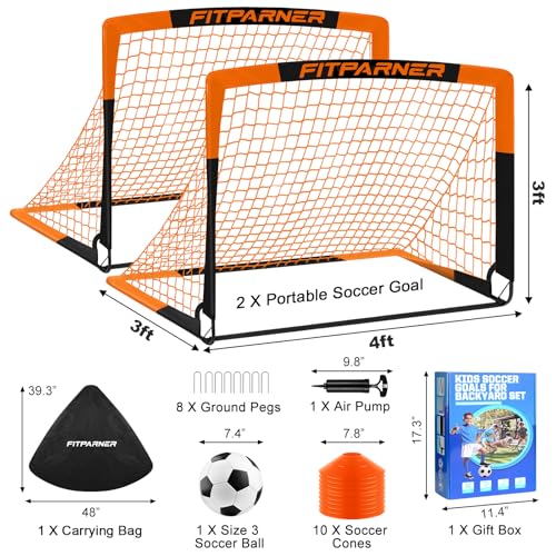 Image of Kids Soccer Goals for Backyard Set - 2 Pack of Portable Pop Up Soccer Nets with Ball,Cones,Complete Training Equipment Kit for Toddler,Youth,Kids Age 3-14,Outdoor Sports Game