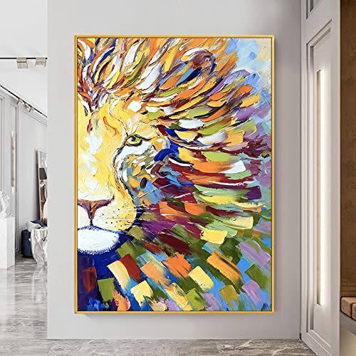 Tableau lion coloré fait main peinture à l'huile luxe 40x60