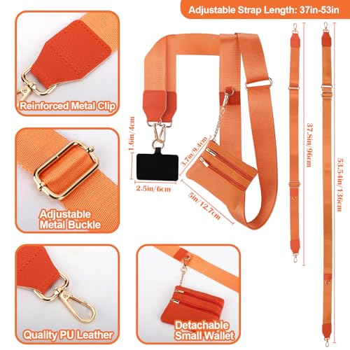 Image of XANGNIER Clip and Go Strap for Phone with Wallet Crossbody, Phone Strap with Zippered Wallet, Adjustable Anti Theft Cellphone Lanyard for Women, Cellphone Chain Accessories,Orange