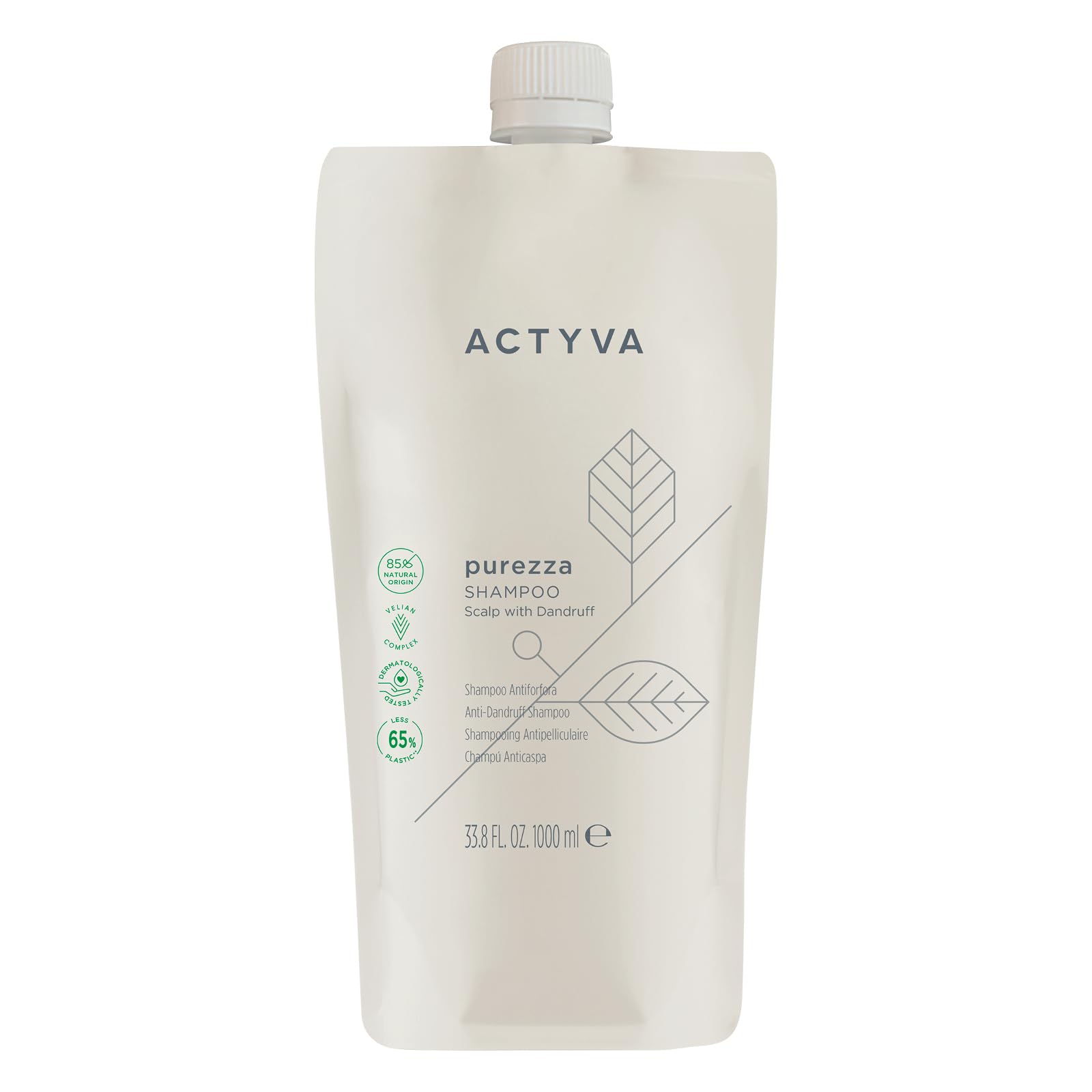 Actyva - Pureza Champú, anticaspa de acción exfoliante y purificante del cuero cabelludo, a base de pimienta negra y té verde - 1000 ml