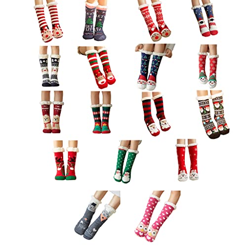 Sock,Women Christmas Winter Fuzzy Slipper Socks Cartoon Thick Warm Faux Fleece Lined Thermal Floor Sleep Stockings2