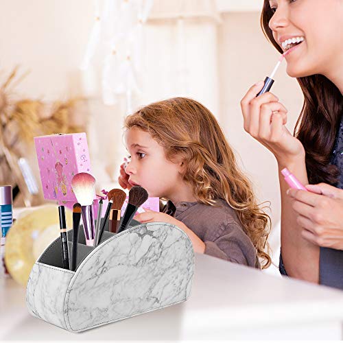 Image of SITHON Remote Control Holder with 5 Compartments - PU Leather Remote Caddy Desktop Organizer Store TV, DVD, Blu-Ray, Media Player, Heater Controllers, Marble