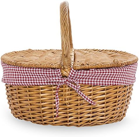 The Lucky Clover Trading Willow Picnic Basket with Gingham Liner - 14in