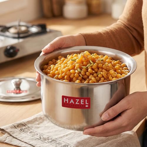 Image of HAZEL Stainless Steel Patila with Lid Cooking Vessel, 1500ml | Mirror Finish Cooking Pot | Durable Induction & Gas Compatible Bhagona /Tope for Boiling Milk, Tea, and Cooking | Silver