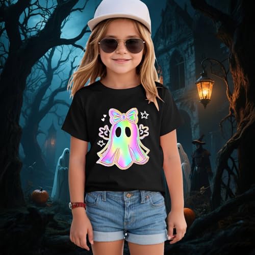 Girls Halloween Shirt Ghost Short Sleeve Tees - image 2