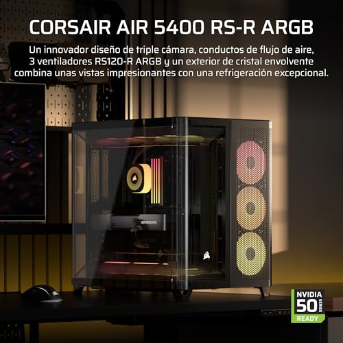 Miniatura 2 de CORSAIR Air 5400 RS-R ARGB Caja para PC semitorre panorámica de Triple cámara – 3 Ventiladores RS120-R ARGB Reverse-Rotor preinstalados – conductos de Alto Flujo y bajo Ruido – Negro