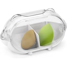 Makeup Sponge Holder, 2 Compartments Qtip Holder with Front Lid, Bathroom Vanity Organizer for Beauty Sponge Blender, Face Power Puff, Cotton Ball, Swab, Round Pads