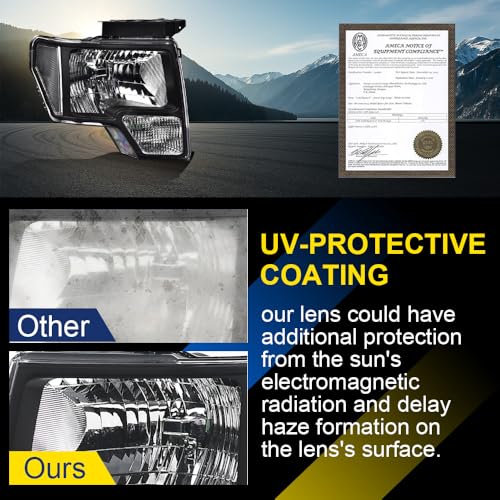 Image of GRAND ORANGE Headlights Assembly Compatible with 2009-2014 Ford F150 Headlamps Driver & Passenger Side Clear Lens Black Housing Clear Reflector DL3Z13008AFO2502289