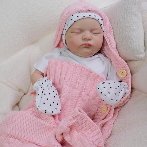 Anano Reborn Silicona Cuerpo Completo 48 Cm Muñecas para Niñas,Bebe Reborn Realista Muñeca De Silicona,Un Recién Nacido Profundamente Dormido Regalos con Accesorios