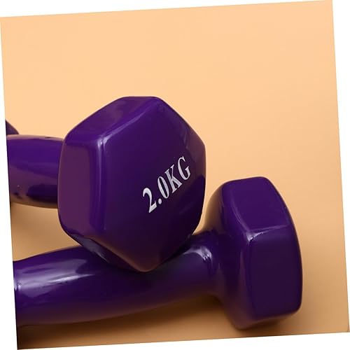 Miniatura 5 de PRETYZOOM 2 mancuernas antideslizantes de hierro fundido de plástico morado para hombres y mujeres, entrenamiento de fuerza, equipo de gimnasio,