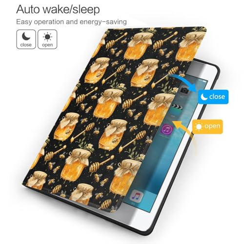 Étui iPad 10.2 compatible 9e 8e 7e génération imprimé miel abeille avec support folio - 3