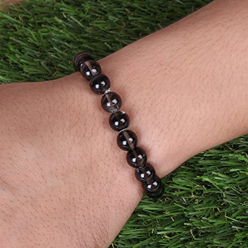 GEMHUB Natural Stretch Gemstone Bracelet 8mm Beads 7 Inch to 8.5 inch Healing Crystal Energy Smoky Quartz Chakras Jewelry for Women Men Girl Birthday Gift Natural Quartz Bracelet4