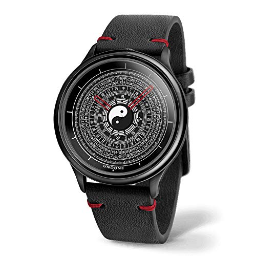 Montre méca-quartz hybride Undone Zen Cartograph acier et cuir noir