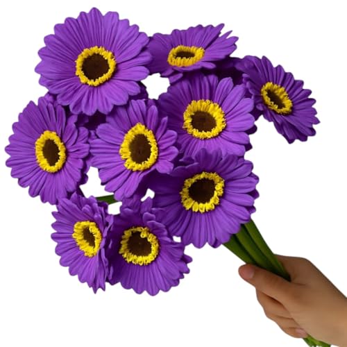 Image of Garden Art Artificial 5 Pcs Gerbera Flower Sticks, 33 cm, RealTouch Natural Looking | Silicone Decorative Bunch for Home GAAGFB-1H-33PL (Purple)
