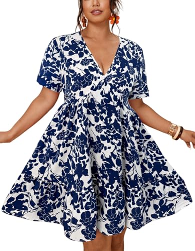 Image of Plus Size Summer Dresses for Women Casual Short Sleeves A Line Midi Dress