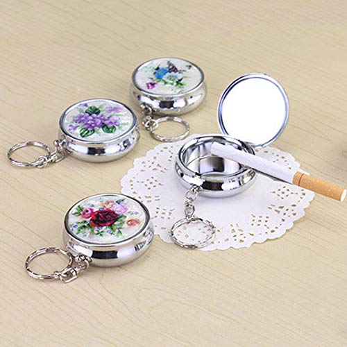 Luyanhapy9 Car Interior Accessories, Flower Outdoor Car Mini Pocket Stainless Steel Round Ashtray Keychain Car Decoration Gift, Random Style #TOP3