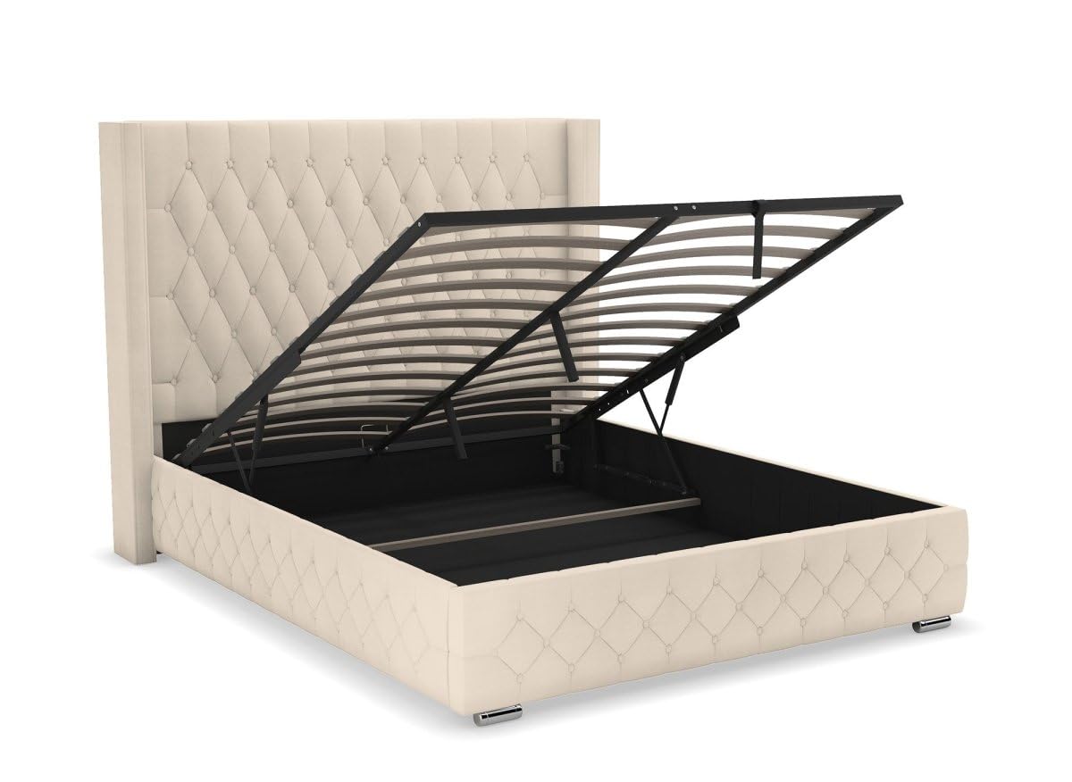DecoInParis Lit Coffre en Velours Beige 140X190 cm Perla