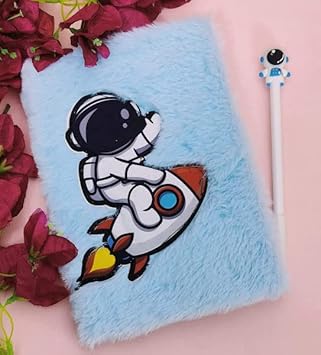 AMANVANI Space Fur Diary For Kids Boys Cartoon Diary With Pen Space Gel Pen Stationary Set Combo Return Gifts (pack of 2 items)