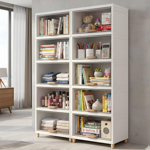 Image of mechdel Cupboard Rack for Clothes Plastic Cabinet for Storages Foldable Wardrobe for Clothes Plastic Cloth Rack for Storages Clothe Storage (Cupboard Rack-1 Door - Transparent, 5+5 (Set))