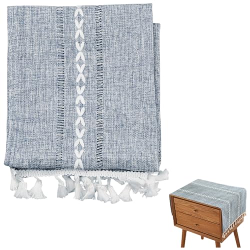 CABODYALS Mantel Pequeño para Mesita de Noche Funda Protectora para Mesa Auxiliar con Borlas Azules