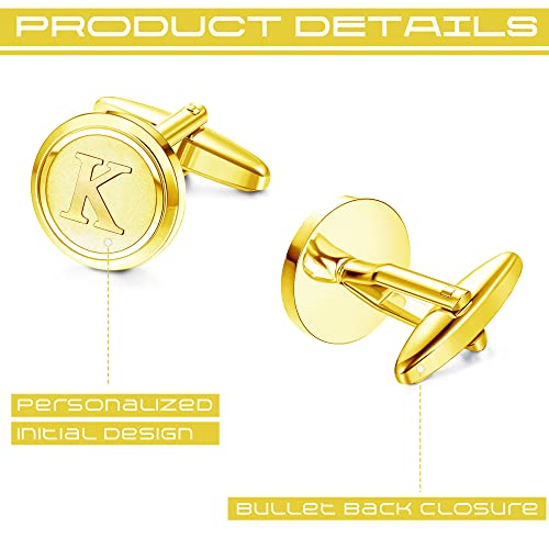 Image of LOYALLOOK Initial Gold Cufflinks for Men Gold Cuff Links Personalized Copper CuffLinks Letter Cufflinks Gift for Groom Husband Father
