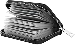 LUFFLOK Porta-cartões unissexo de couro sintético, carteira compacta para homem e mulher, com capas de plástico, até 20 cartões, porta cartões, porta-cartões homem pequeno, ideal para identificação e