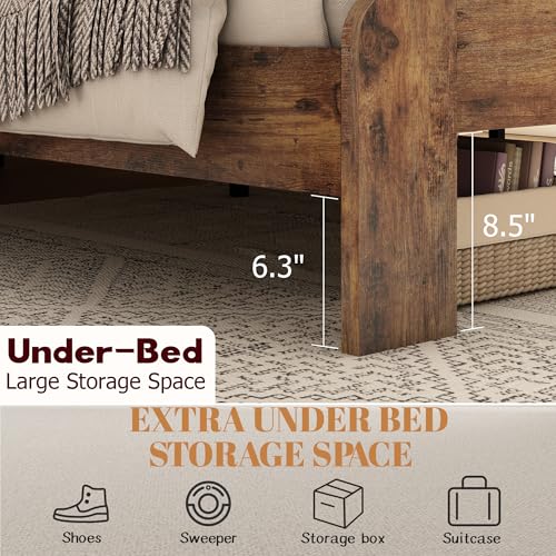 Image of Bellemave Rustic Vintage King Size Bed Frame with Headboard,Wooden Platform Bed Frame King Size with Wood Slats,Easy Assembly,Dark Brown
