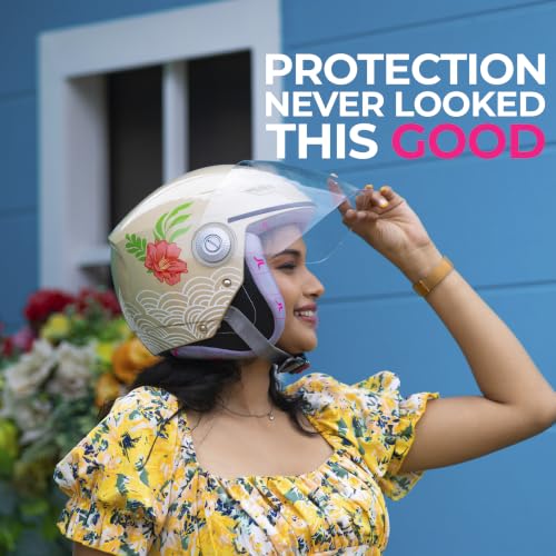 Image of TVARRA Lilt Women's Open Face Helmet for Scooty | Lightweight 750g | Stylish Designer Half Face Helmet with Clear Visor | Designed for Ladies & Girls | ISI Certified (Sandy Beige,S)