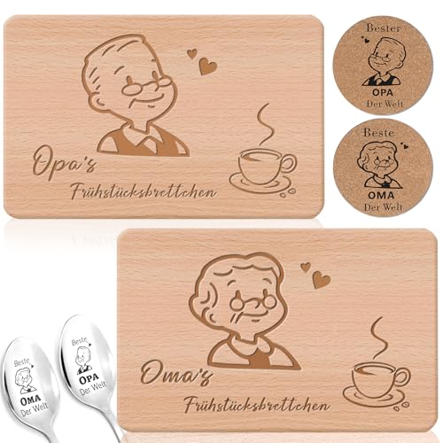Charfia Oma Und Opa Geschenke 6 Stück Geschenke Geschenk Für Oma Und Opa Frühstücksbrettchen Kaffeelöffel Untersetzer Weihnachtsgeschenke Großeltern