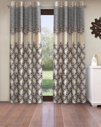 Image of Home Sizzler 2 Pieces Regal Damask Grommet Polyester Door Curtain - 7 Feet, Dark Brown