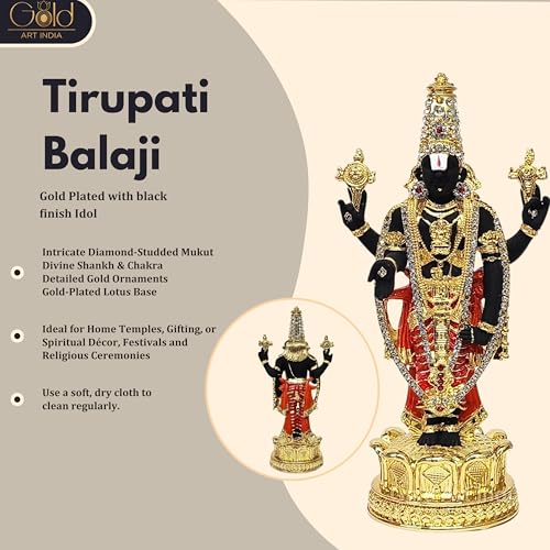 Image of Gold Art India Tirupati Balaji Idol for Mandir | Pooja Room Lord Vishnu Shree Venkateswara Swamy Statue God Balaji for Gift Living Room | Lord Vishnu Shree Venkateswara Swamy Statue for Home Decor