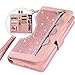 Auker iPhone 6S Plus Wallet Case with Strap for Women, Bling Glitter Leather Trifold 9 Card Holder Flip Magnetic Wallet Purse Case with Zipper Coin/Cash Pocket&Fold Stand for iPhone 6 Plus (Rosegold)
