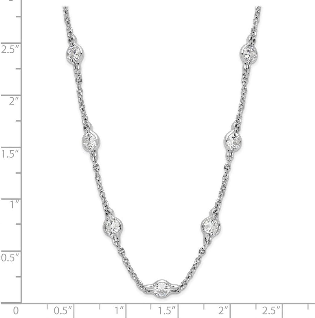 4.6mm 925 Sterling Silver Polished Cubic Zirconia Stations Necklace 18.5 Inch Pendant Necklace for Women - Image 2